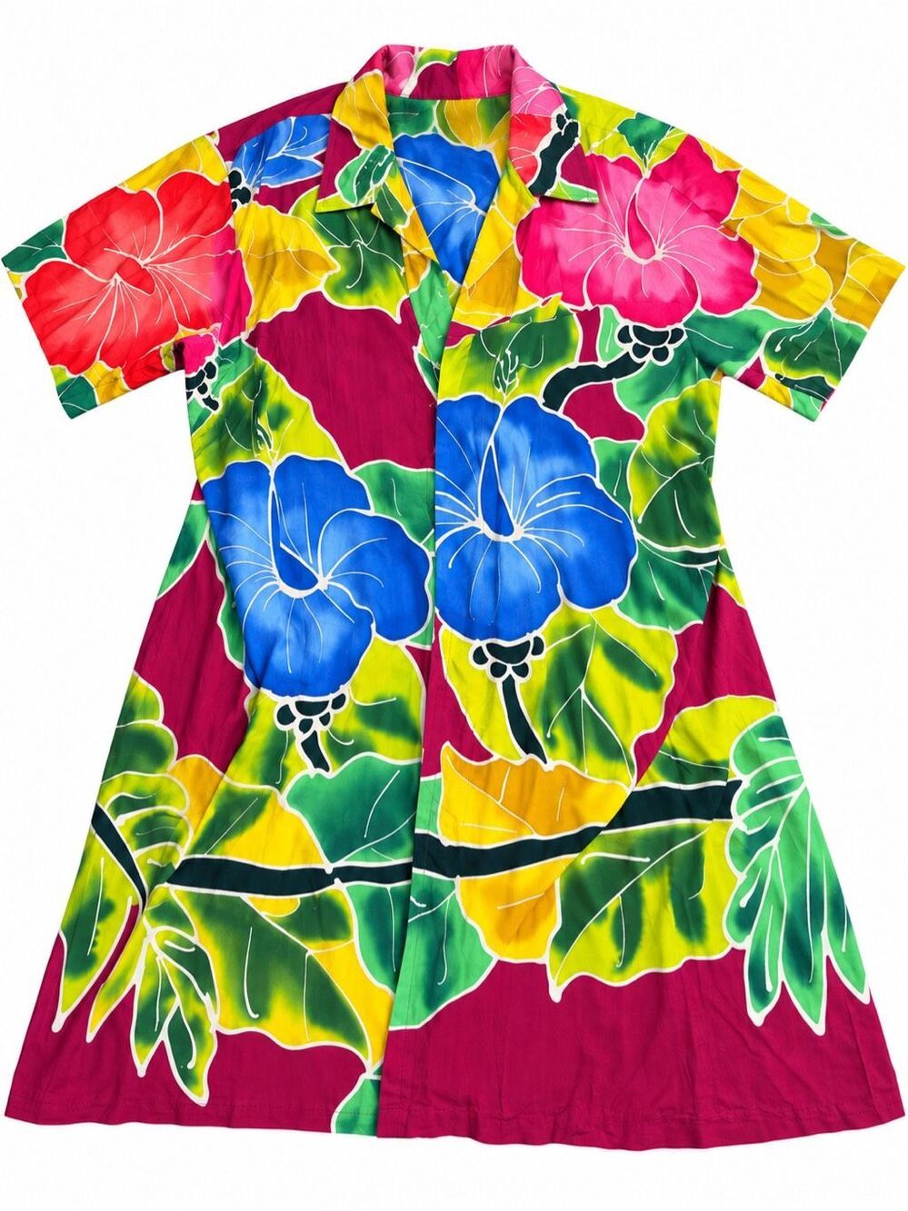 Pareo Island Tropical Hibiscus Floral Rayon Kimono Dress Beach Cover Up One Size